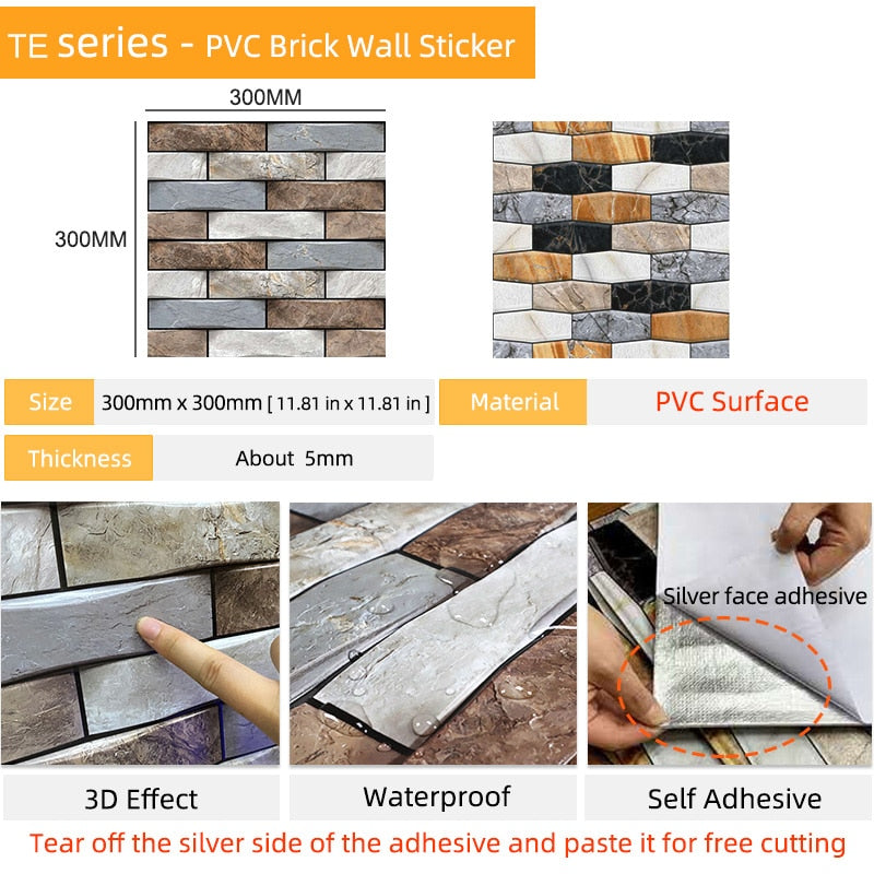 10Pcs 3D Peel and Stick Wall Tiles(30x30cm)